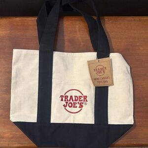 Trader Joe's mini blue and cream Canvas Tote Bag